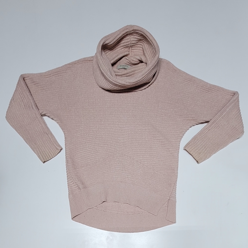 AllSaints Light Pink Mesa Roll Neck Wool Blend Sweater, Size Small